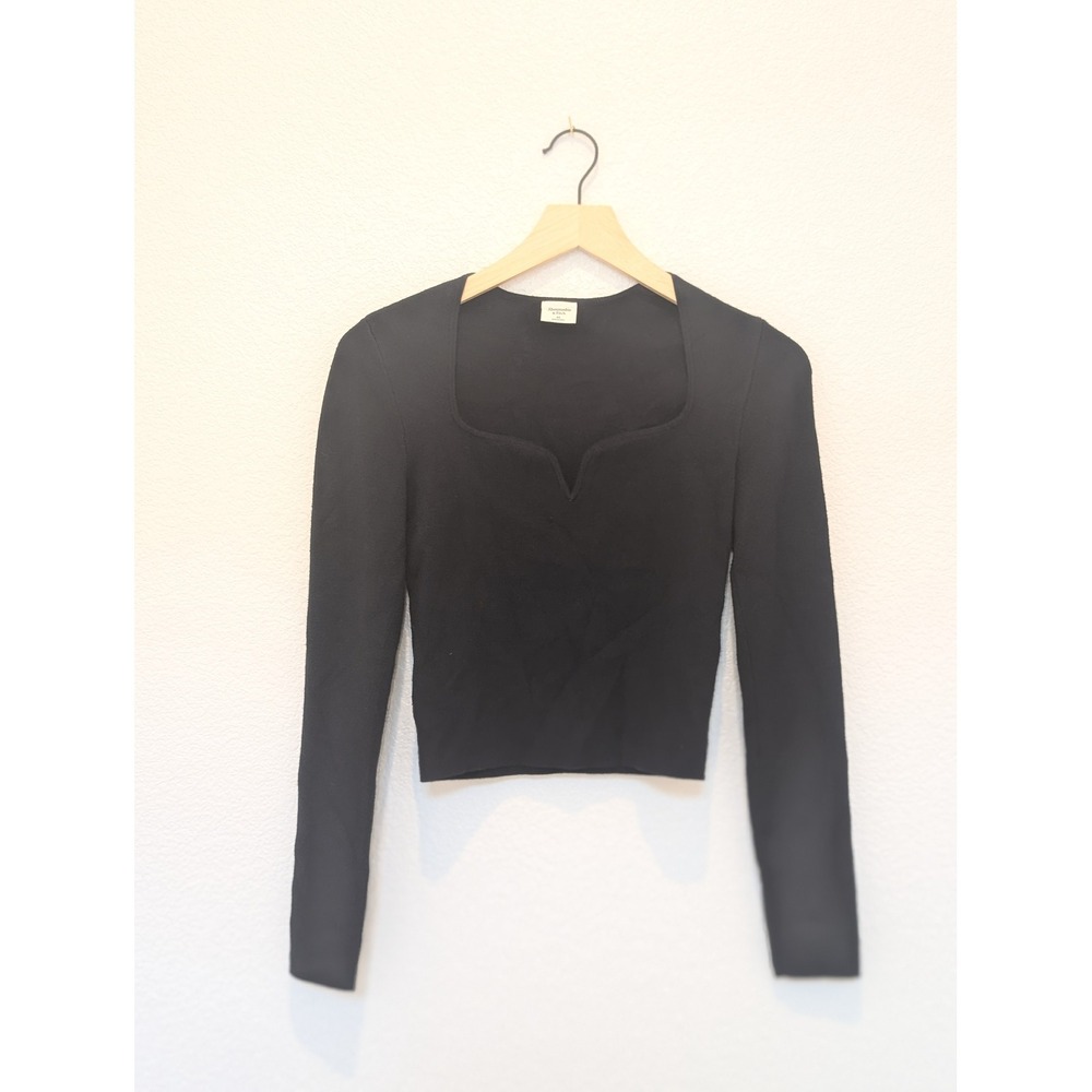 Abercrombie & Fitch Black Long Sleeve Sweetheart V-Notch Knit Top XS